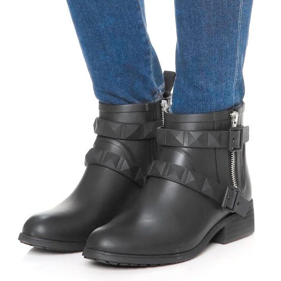 Rebecca Minkoff Quincy Matte Moto Stud Ankle Rain Booties | 7 - Picture 2 of 9